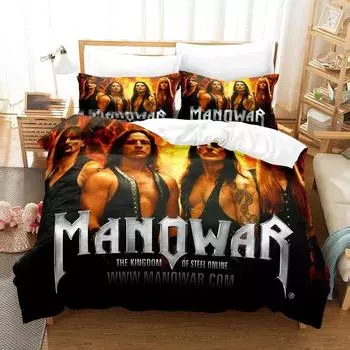 3D Printed Manowar Bedding Set Boys Girls Twin Queen Size Duvet Cover Pillowcase Bed Boys Adult Fashion Home Textileextile US Queen(228x228cm