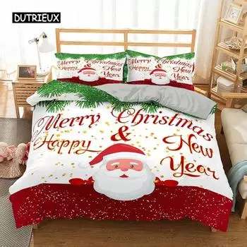 3D Printed Merry Christmas Bedding Set QueenTwinKing Size Christmas Decoration Home Bedclothes with Bedding Pillow US King 264x228cm