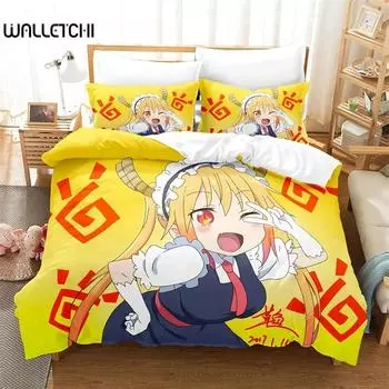 3D Printed Miss Kobayashis Dragon Maid Bedding Set Anime Kanna Duvet Cover Double Twin Full Queen King Adult Kids Quilt Cover 135x200cm 2pcs