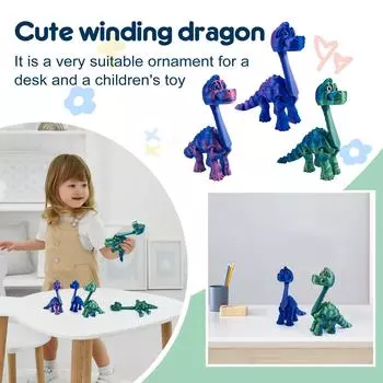 3D-печатная модель брахиозавра, гибкая статуя динозавра, животные с подвижными суставами, домашний декор, интересные игрушки для людей с аутизмом/СДВГ, праздничные подарки Toco One Size синий