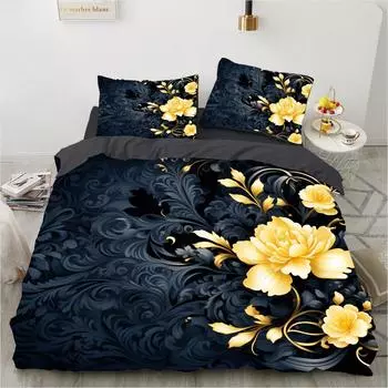 3D-печатный узор (комплект из трех частей) односпальная двуспальная кровать пододеяльник наволочка комплект постельного белья DE 135x200cm
