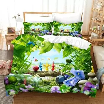 3D Printed Pikmins Game Bedding Set Boys Girls Twin Queen Size Duvet Cover Pillowcase Bed Boys Adult Fashion Home Textileextile EU single(135x200cm)