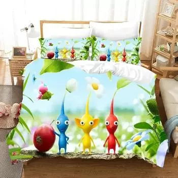 3D Printed Pikmins Game Bedding Set Boys Girls Twin Queen Size Duvet Cover Pillowcase Bed Boys Adult Fashion Home Textileextile 70x133cm 2pcs