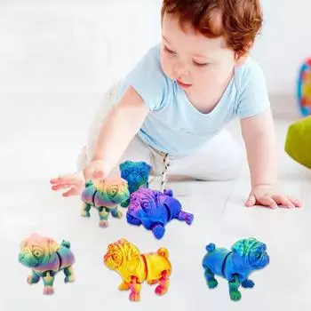 3D Printed Puppy Ornament Collectible Pug Toy with Movable Joints Stress Relief фиолетовый