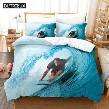 3D Printed Surfing Summer Bedding Set Down Quilt Cover With Pillowcase Double SIngle King US Queen(228x228cm
