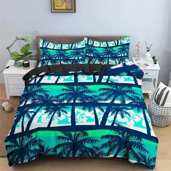 3D Printed Tropical Trees Coconut Tree Pattern Bedding Set,Girls Adult Single Twin Queen Size,Duvet Cover Pillowcase Bedding 135x200cm 2pcs