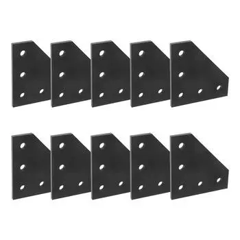 3D-принтер 90 градусов, 60 x 60 x 4 мм, тип L с черными соединительными пластинами с 5 отверстиями для алюминиевых профилей с V-образным пазом на ЧПУ 2020. Упаковка из 10 шт.