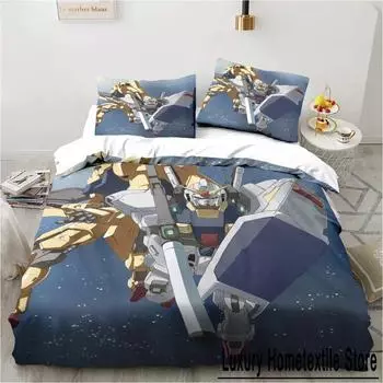 3D printer soldier cartoon pattern three-piece set, delicate quilt cover pillow case, housewares set, beautiful gift Household EU Single 135x200cm