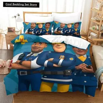 3D Printing Anime Bed Sheet Fireman Sam Bedding Set Single Twin Full Queen King Size Bed Set Adult Kid Bedroom Duvet cover Sets EU single(135x200cm)