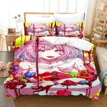 3d Printing Anime Riamu Yumemi Kawaii Girls Bedding Set Boys Girls Twin Queen Duvet Cover Pillowcase Bed Kids Adult Home Textile EU Twin 135x200cm