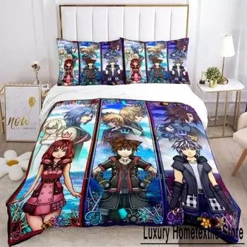 3D Printing Cartoon Game Kingdom Heart Bedding Set Single Twin Full Queen King Size Bed Set Adult Kid Bedroom Duvet Cover Sets 70x133cm 2pcs