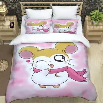 3D Printing Cartoon Lovely Hamtaro Bedding Set Duvet Cover Pillow Set Birthday Gift Boys quilt cover Bedding Home Textiles EU single(135x200cm)