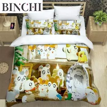 3D-печать Мультяшный милый комплект постельного белья Hamtaro Пододеяльник Пододеяльник Пододеяльник Подарок на день рождения Детский пододеяльник Постельные принадлежности Домашний текстиль 70x133cm 2pcs