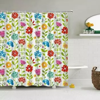 3d Printing Flowers Shower Curtains Bathroom Curtain Waterproof With Hooks Polyester Cloth 180x240cm Bath Home Decor Screen W90xH180cm