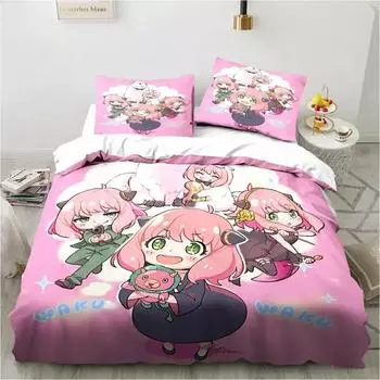 3D Printing SPY FAMILY Anya Anime Bedding Set Duvet Cover Bed Set Quilt Cover Pillowcase Comforter king Queen Size Boys Adult EU Single 135x200cm