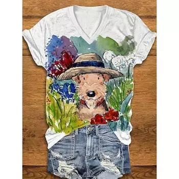 3d Printing Women s T shirt Tee Print Daily Casual Short Sleeve V Neck White Summer S