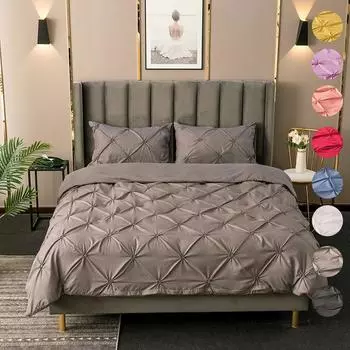 3D-процесс Pull Flower Однотонный сплошной цвет Пододеяльник Наволочка Постельное белье Стираный хлопок Сплошной цвет Твист Набор из двух предметов Набор из трех предметов