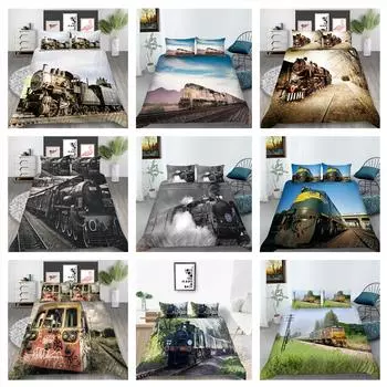 3D промышленный ветряной поезд, постельные принадлежности из ткани из микрофибры, автомобильное одеяло и наволочка, 2 или 3 односпальные кровати, двуспальная кровать, полноразмерное удобное украшение для дома Baby 100x135cm