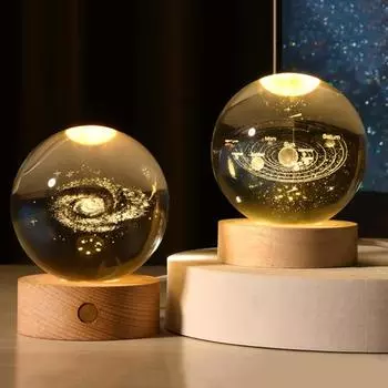 3D прозрачный шарообразный светильник, искусственный хрустальный шар, ночник с деревянной основой, работающий от USB, для декора спальни, гостиной Rose
