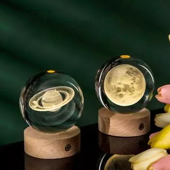 3D прозрачный шарообразный светильник, искусственный хрустальный шар, ночник с деревянной основой, работающий от USB, для декора спальни, гостиной Cloud