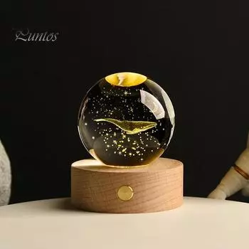 3D прозрачный шарообразный светильник, искусственный хрустальный шар, ночник с деревянной основой, работающий от USB, для декора спальни, гостиной Elk