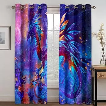 3D Psychedelic Cartoon Animal Character Series Polyester Digital Printing Shade Curtains Living Room Bedroom Home Decoration 100W130H(CM)40x51in&Hook
