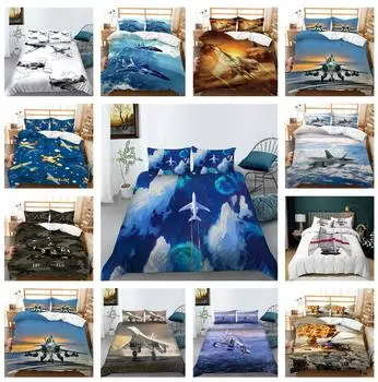 3D пуховое одеяло и наволочка для самолета, 2/3 комплекта постельного белья с принтом в виде транспорта DE200 * 220, мягкое и легко чистящееся украшение для дома для комнат мальчиков Baby 100x135cm