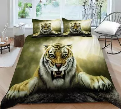 3D пуховый пододеяльник, постельное белье, стираная микрофибра, 2/3 комплекта постельного белья с принтом, 3D пуховый пододеяльник с принтом тигра, комплект постельного белья, комплект постельного белья из 3 предметов UK Single 135x200cm
