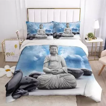 3D Quilt Cover Digital Printing, Three-Piece Buddha Statue 135 * 200 two-piece set