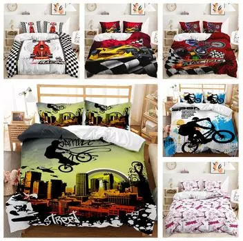 3D Racing Series Комплект постельного белья Транспортный автомобиль Пододеяльник Наволочка 2/3 шт. AU180 * 210 Комната для мальчиков Полный размер Мягкий домашний текстиль Baby 100x135cm