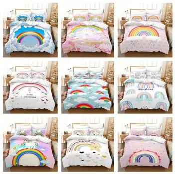 3D Радужный комплект постельного белья с милым мультяшным пододеяльником, 2/3 шт. EU135 * 200, полноразмерная односпальная или двуспальная кровать, мягкий домашний текстиль для комнаты для девочек Baby 100x135cm