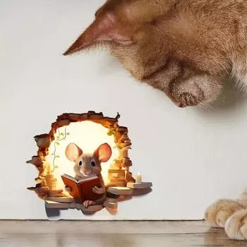 3D Реалистичная Мышь Читающая Книга Наклейка На Стену - Съемный Виниловый Арт Для Гостиной, Детской, Спальни - Матовая Отделка, Самоклеящийся Домашний Декор Printed Mouse разноцветный