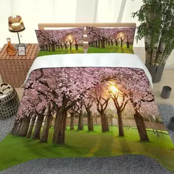 3D Red Pink Plants Trees Hd Bedding Set Queen Duvet Quilt Cover Pillow Case Bed Linen King Twin Full Double Single Bedroom W90xL190cm