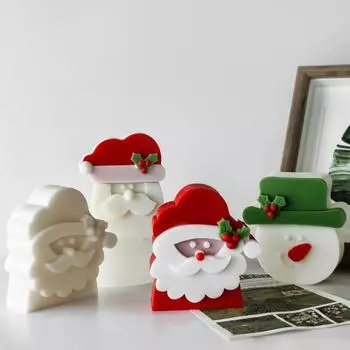 3D Рельеф Санта-Клаус Мыловарение Рождественская шапка Снеговик Гипсовые силиконовые формы Борода Гном Свеча Декор Фестиваль Шоколадные подарки