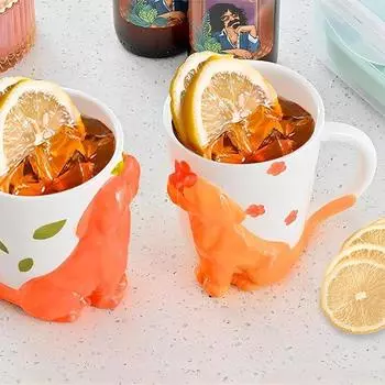 3D Relief Underglaze Hand-painted Mug Ceramic Household Water Cup Premium Couple Coffee Milk Cup Breakfast Drinkware 340ml