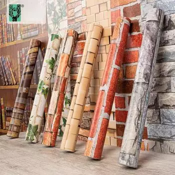 3D Ретро Имитация Кирпича Под Дерево Растения Водонепроницаемые Самоклеящиеся Обои Ресторан Бар Фон Наклейки На Стены Гостиная Украшение Стены 10M