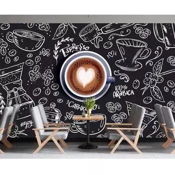3d Ретро Кофейня Фреска Мультфильм Кофейня Фон Обои Кафе Магазин Ресторан Бар Настенные Росписи 200 cm(W) x 140 cm(H)