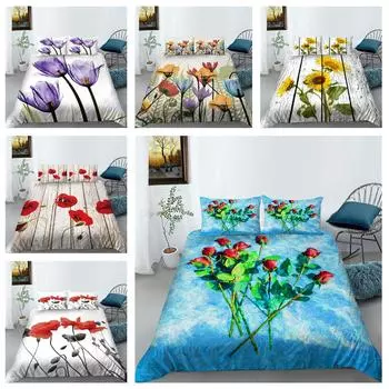 3D Ретро комплект постельного белья с цветами в минималистском стиле, пуховый пододеяльник, наволочка, 2/3 шт., AU180 * 210, полноразмерный домашний текстиль, женская комната, пододеяльник Baby 100x135cm