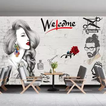 3d ретро парикмахерская 3d обои парикмахерская салон настенная роспись парикмахерская салон красоты маникюрный салон обои 200 cm(W) x 140 cm(H)