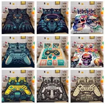 3D ретро-плеер, комплект постельного белья, голова черепа, игровая ручка, пододеяльник и наволочка, ткань из микрофибры, серия игровых автоматов, украшение для дома Baby 100x135cm