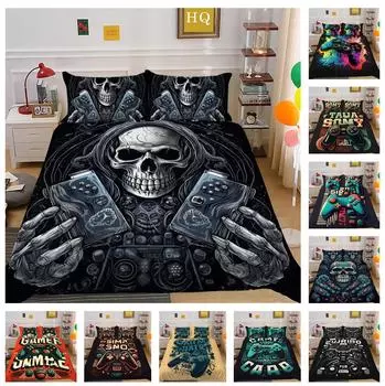 3D ретро-плеер, комплект постельного белья, голова черепа, игровая ручка, пододеяльник и наволочка, 2/3 предмета, серия игровых автоматов, украшение для дома Baby 100x135cm