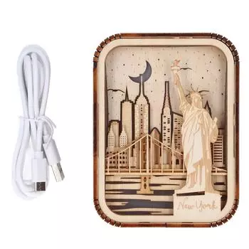 3D Резной из дерева светодиодный ночник Инновационная резная из дерева настольная лампа Серия «Город» Атмосферный для спальни