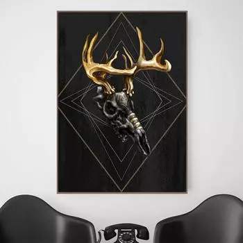 3D рога оленя, черное золото, постеры, настенные художественные принты на холсте, современные скандинавские картины с животными, картины для гостиной, офиса, домашнего декора 21x30cm No Framed белый