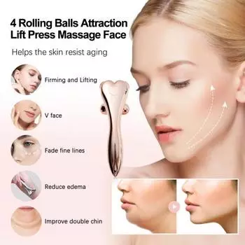 3D роликовый массажер с эргономичной ручкой, вращающиеся на 360° шарики, уменьшающие морщины, подтягивающие кожу, укрепляющие Y-образное лицо, для похудения, ручной массажный инструмент золотистый