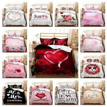 3D Романтическая любовь Комплект постельного белья Любовь HD Цифровая печать Пододеяльник и наволочка 2/3 Полный размер Романтическое украшение дома на День святого Валентина Baby 100x135cm