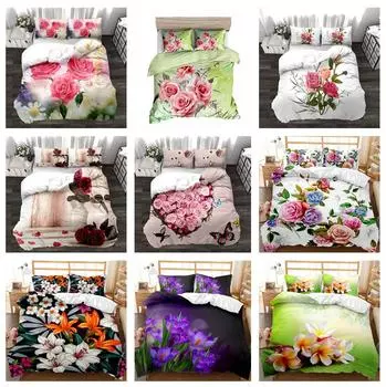 3D Романтический комплект постельного белья с цветами Современная романтическая любовь Пододеяльник 2/3 шт. Комплект мягкой молнии DE135 * 200 Полный размер Роскошный домашний текстиль DE 100x135cm
