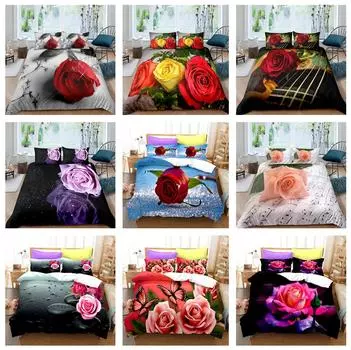 3D романтический комплект постельного белья с розами и пухом, пододеяльник, 2/3 шт., ткань из микрофибры DE135 * 200, полный размер, мягкое украшение для спальни Baby 100x135cm