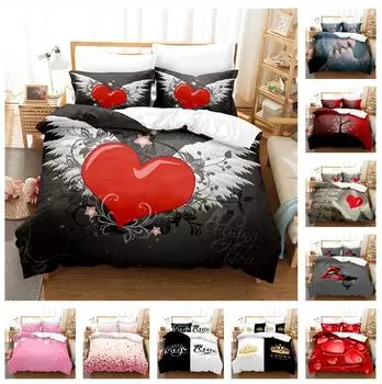 3D Романтический комплект постельного белья Love Couple Love Down Пододеяльник Наволочка 2/3 шт King Queen Кровать Роскошный домашний текстиль Пододеяльник Подарочный комплект Baby 100x135cm