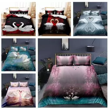 3D Романтический комплект постельного белья с изображением животных с изображением любви и мандаринового пуха, пододеяльник, наволочка 2/3 шт., мягкое покрывало для кровати для пары, двуспальная кровать размера «king-size», подарок Baby 100x135cm