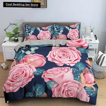 3D Rose Flower Duvet Cover Queen King Double Bedding Set 2/3pcs Quilt Cover with Zipper Closure King Size Polyester Quilt Cover EU single(135x200cm)